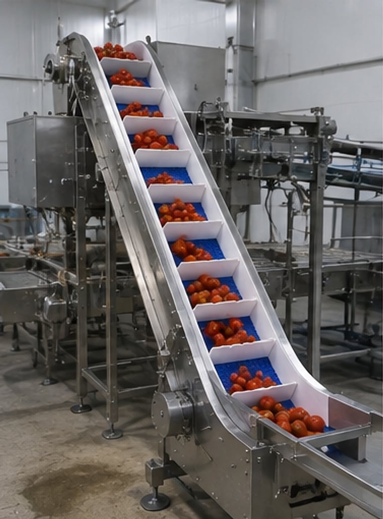 Transportador de cangilones para tomates en línea alimenticia